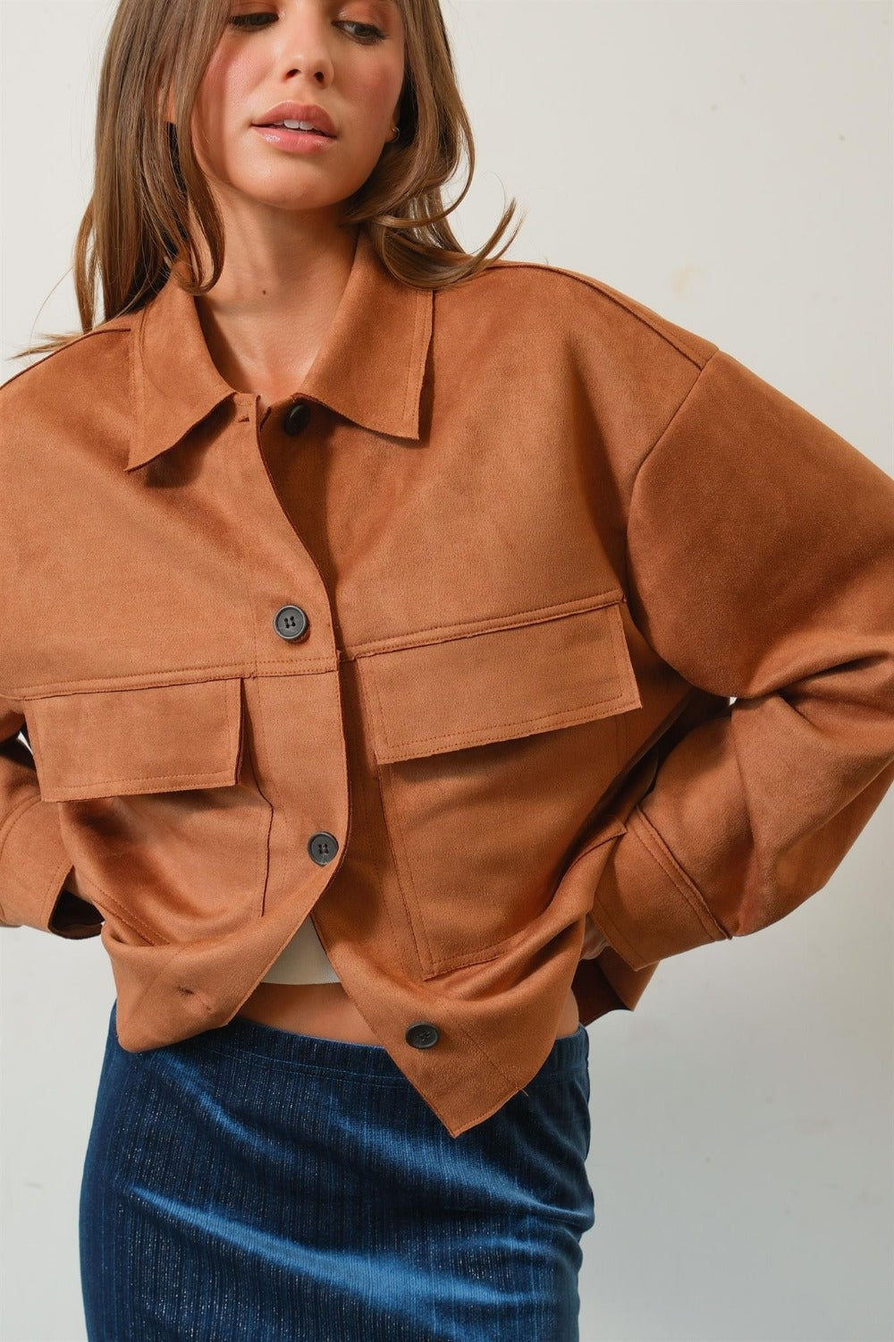 Nathalie | Short suede jacket with button placket