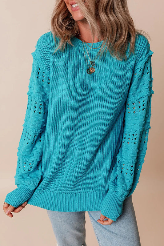 Marion | Long-sleeved sweater with openwork ruffled crew neck