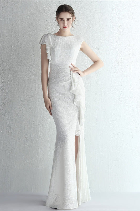 Glitter High Neck Mermaid Slit Formal Dress