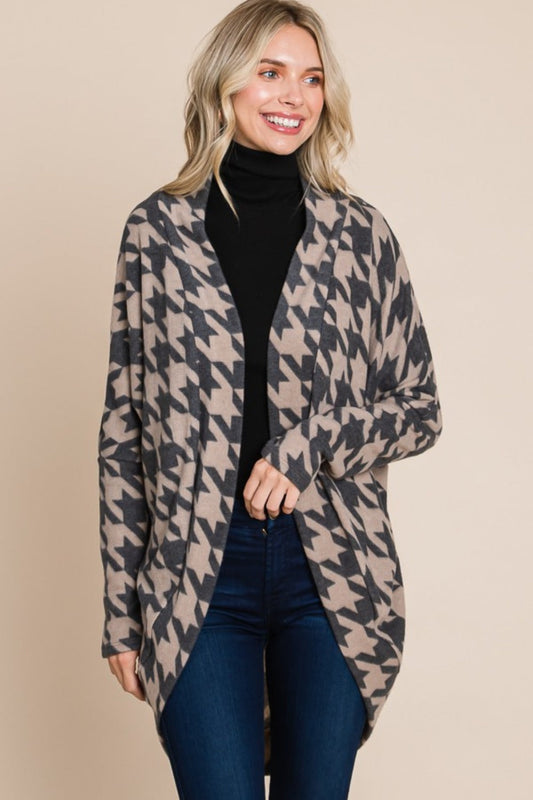 Mariana | Open front houndstooth cardigan in cocoon knit