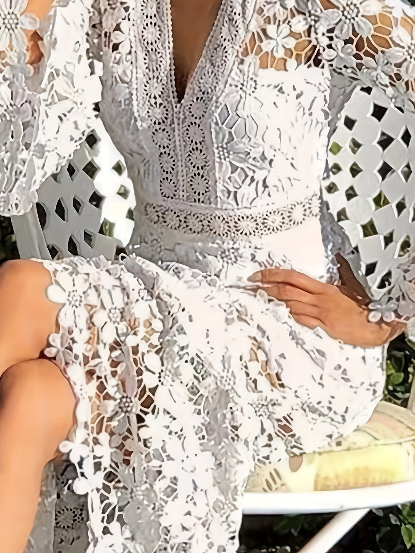 Alejandra® | Cotton Guipure Lace V-Neck Long Sleeves Aprons Cocktail Festive Dress For Women