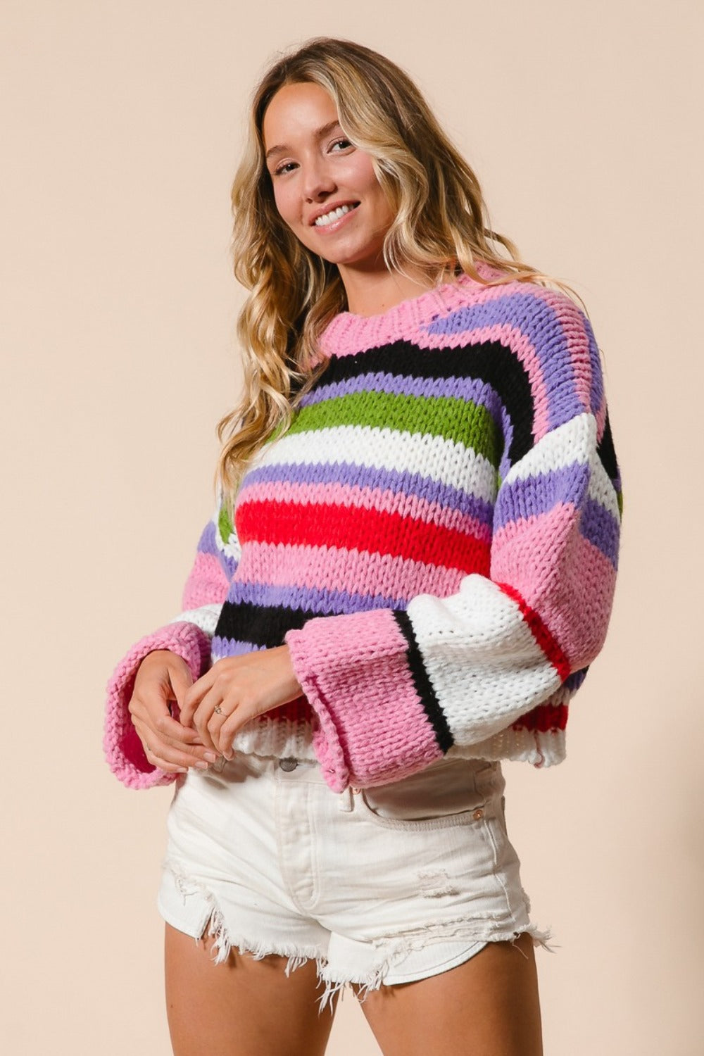 Victoria | Multicolored striped, cropped BiBi sweater