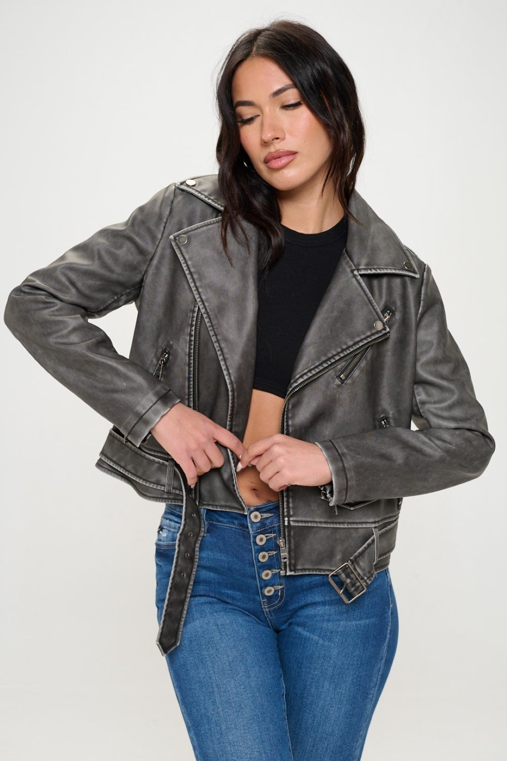 Mareike | Biker jacket with zip and belt