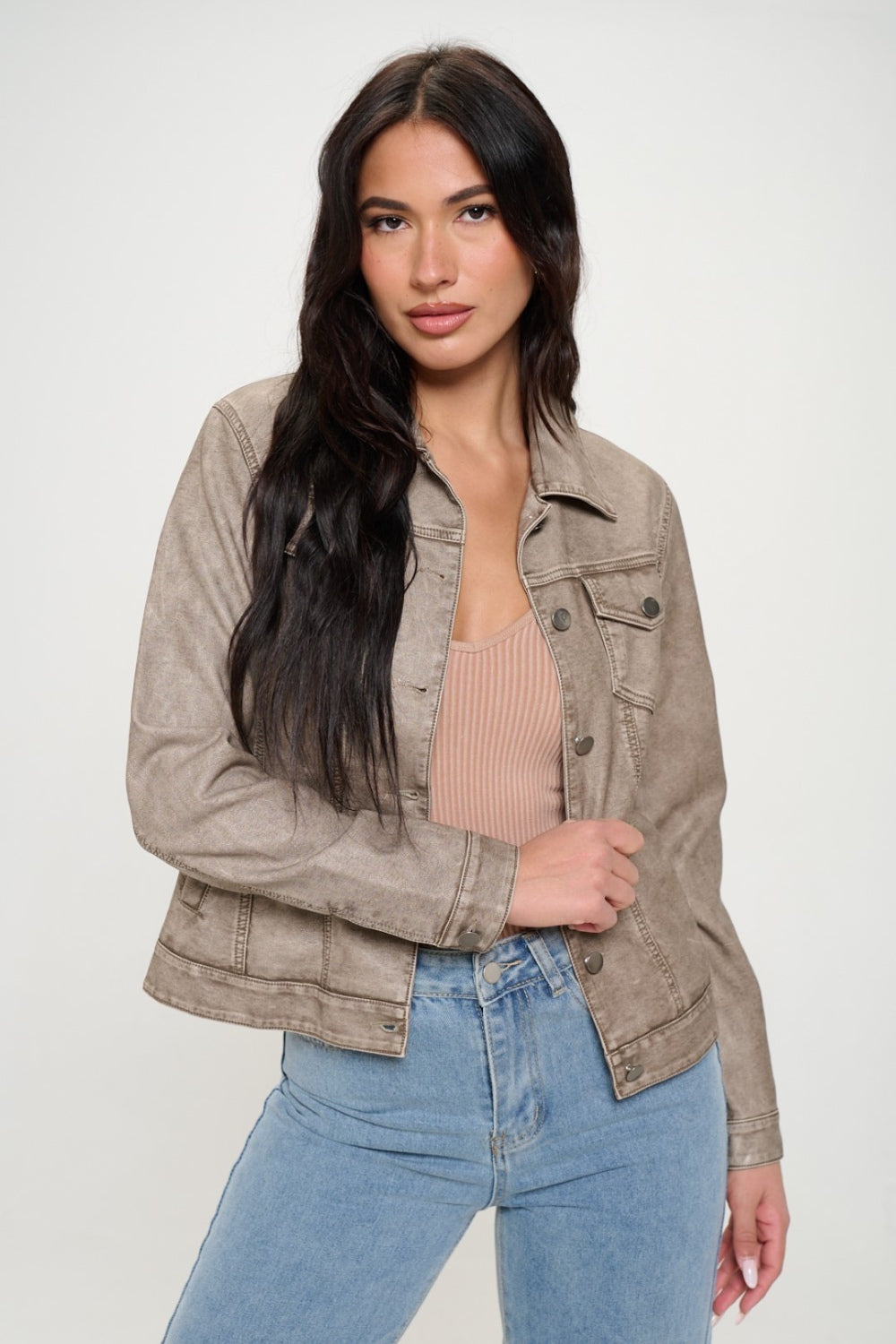 Amelie | Button-down cargo jacket made from vegan leather