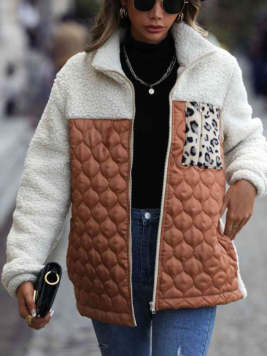 Iliana | Annette leopard print color block zip jacket