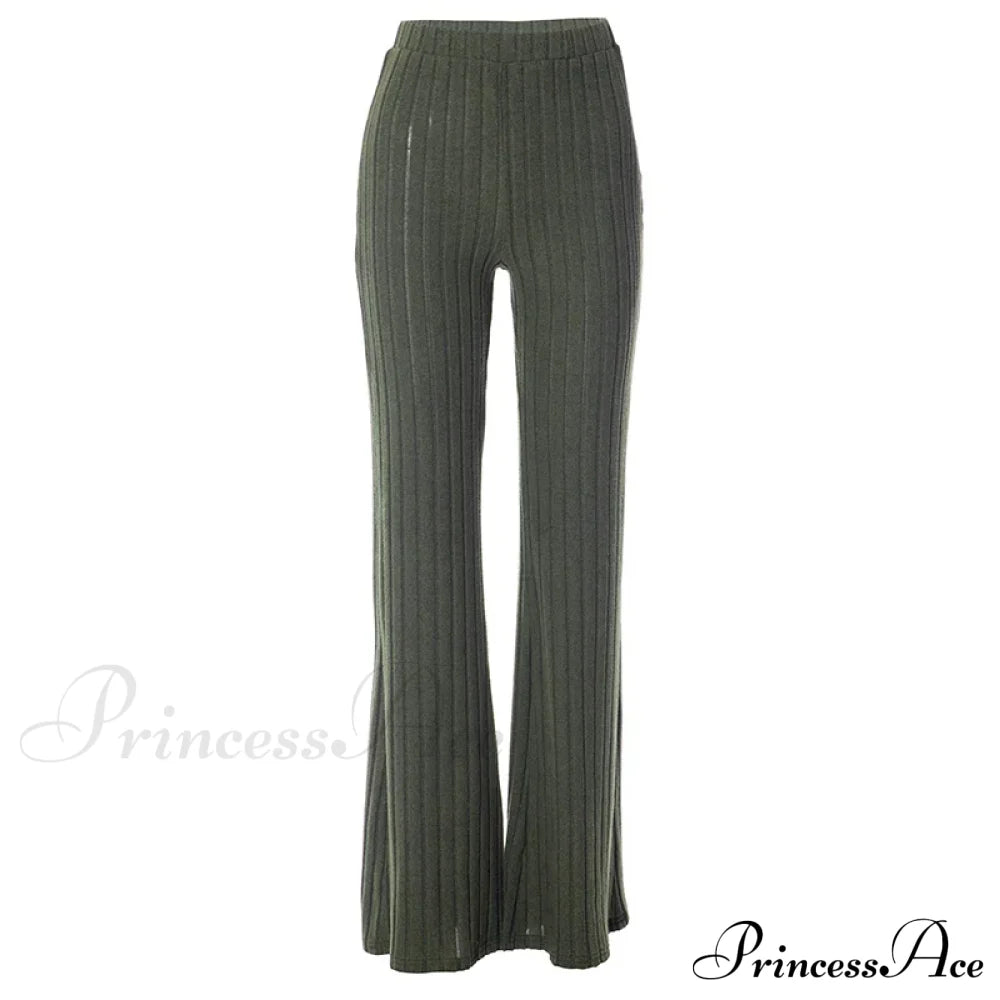 Fall New Solid Wide Pit Stripe Casual Knitted Warm Streetwear Pants
