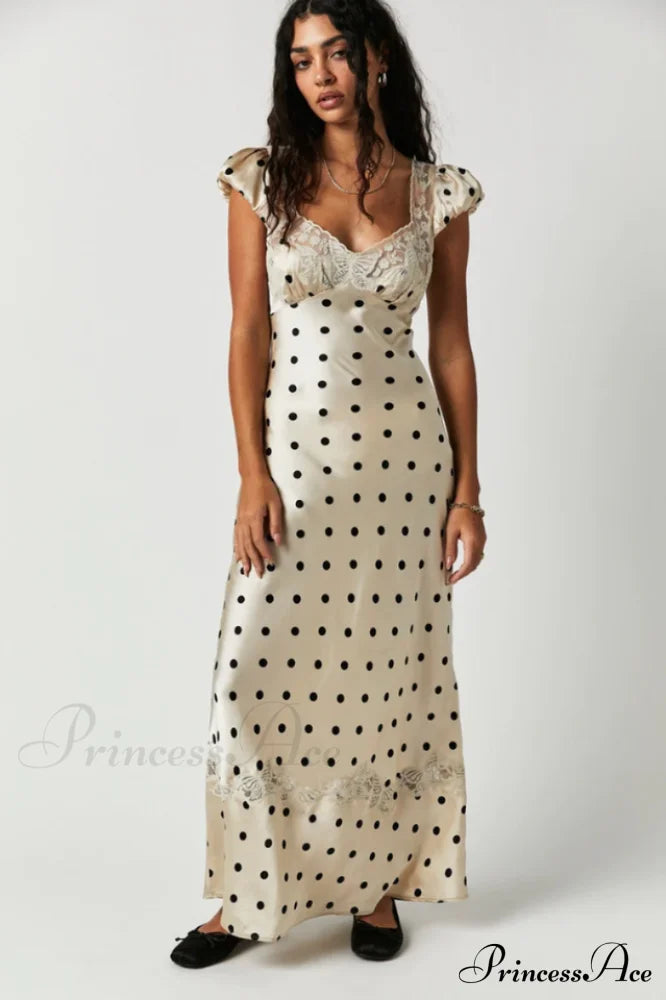Fashion Babe Lace Charming Polka Dot Maxi Dress
