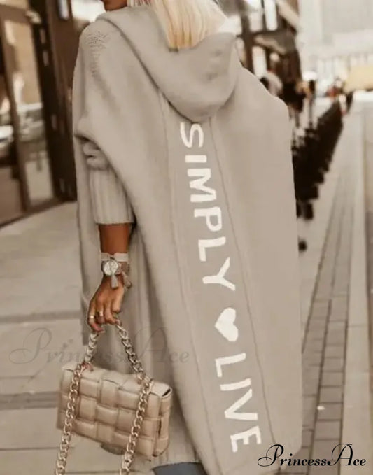 Fashion Geometric Print Long Sleeve Hooded Casual Loose Trench Stylish Coat
