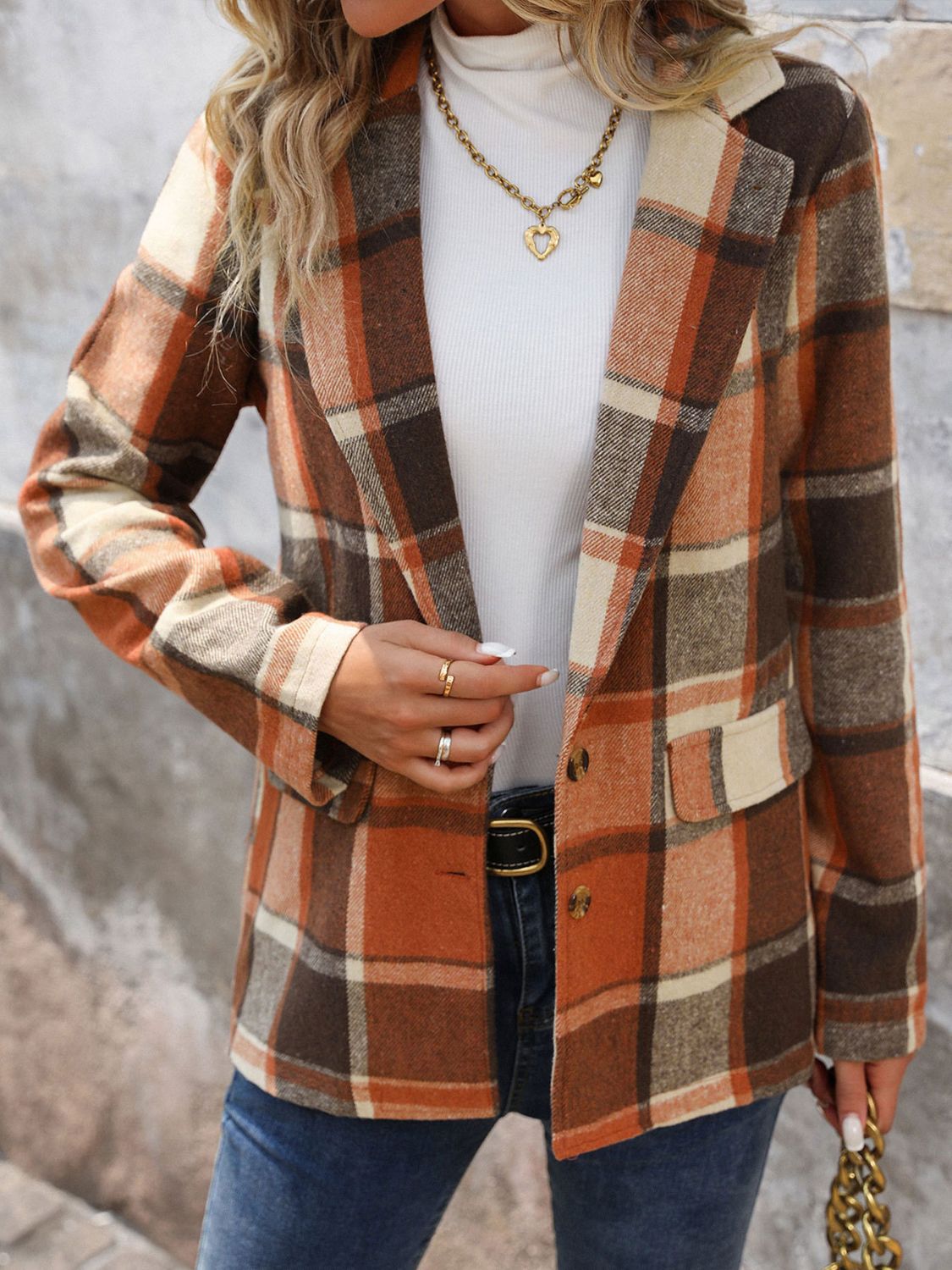 Monica | Perfee checked blazer with button placket and lapel collar