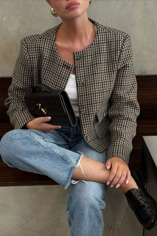 Plaid Vintage Chic Sleek Designer Style Blazer Coat