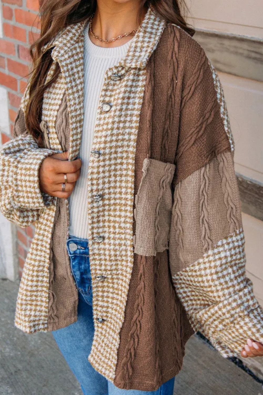 Luisa | Long sleeve jacket with pockets and color block collar and collar