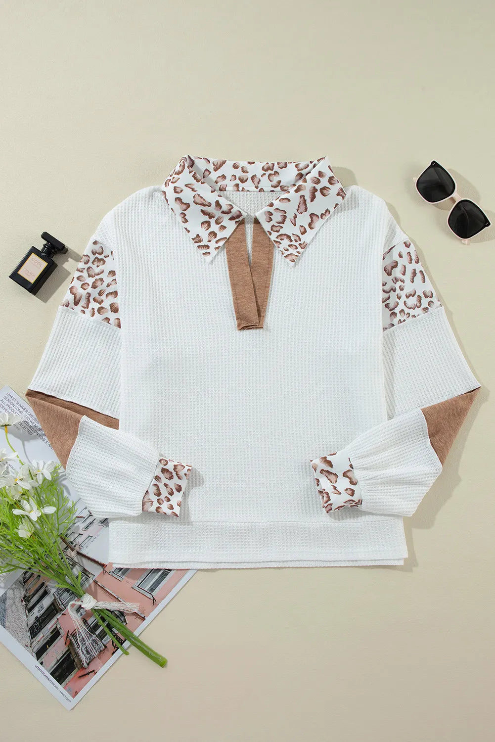 Birgit | Long sleeve shirt with Johnny collar and leopard print