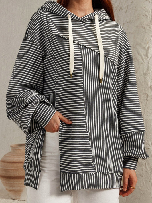 Marta | Striped hoodie with slit and drawstring and long sleeves