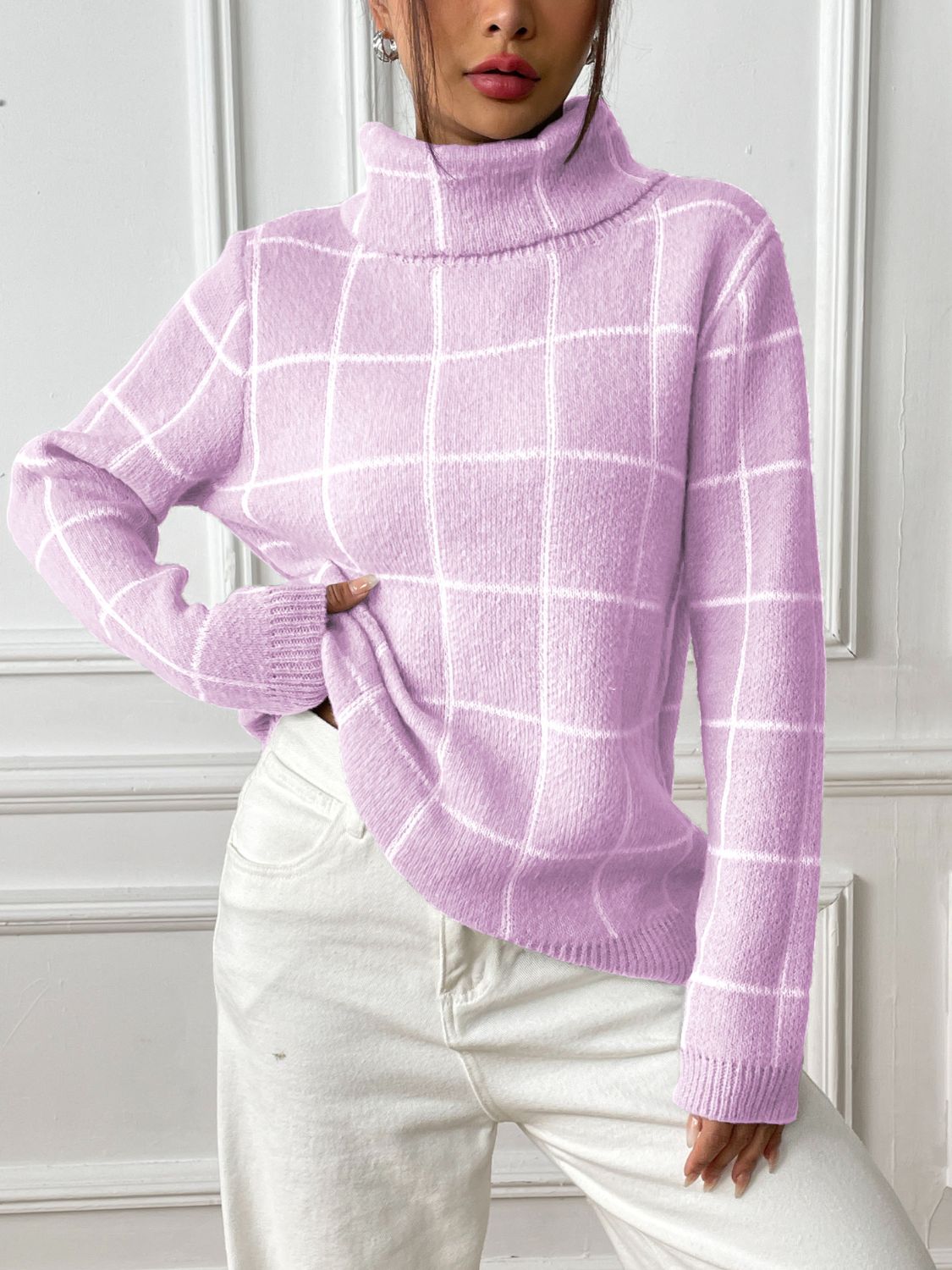 Marie | Checked turtleneck sweater with long sleeves