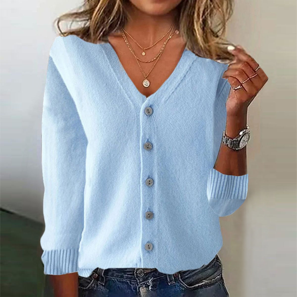 Maria Fernanda | Plain basic cardigan with long sleeves