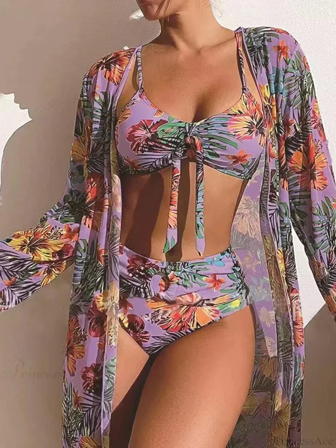 Floral Knot Front Long Sleeve Two Piece Set