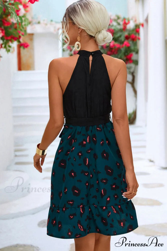 Floral Print Frill Trendy Sleeveless Casual Dress