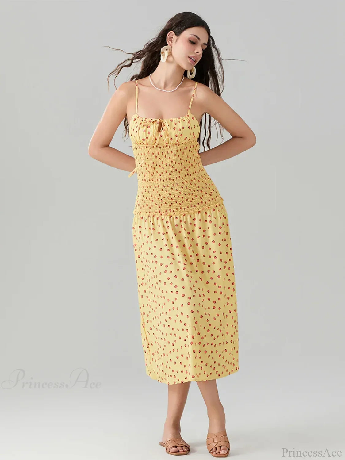 Floral Strawberry Camis Backless Tied Front Floral Dress