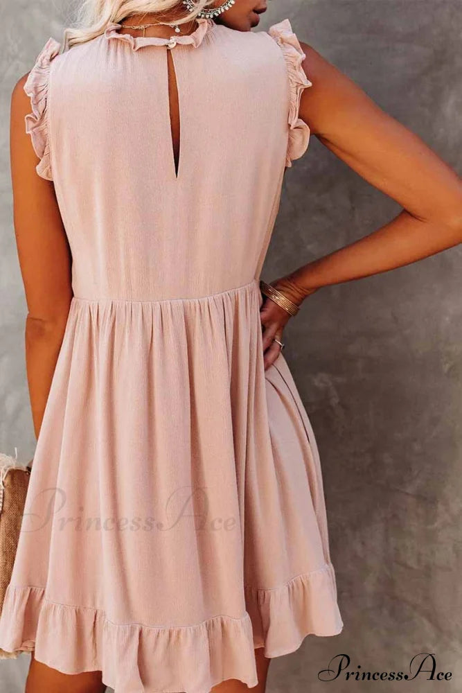Florcoo Loose Solid Color Modern Short Sleeve V-Neck Mini Dress