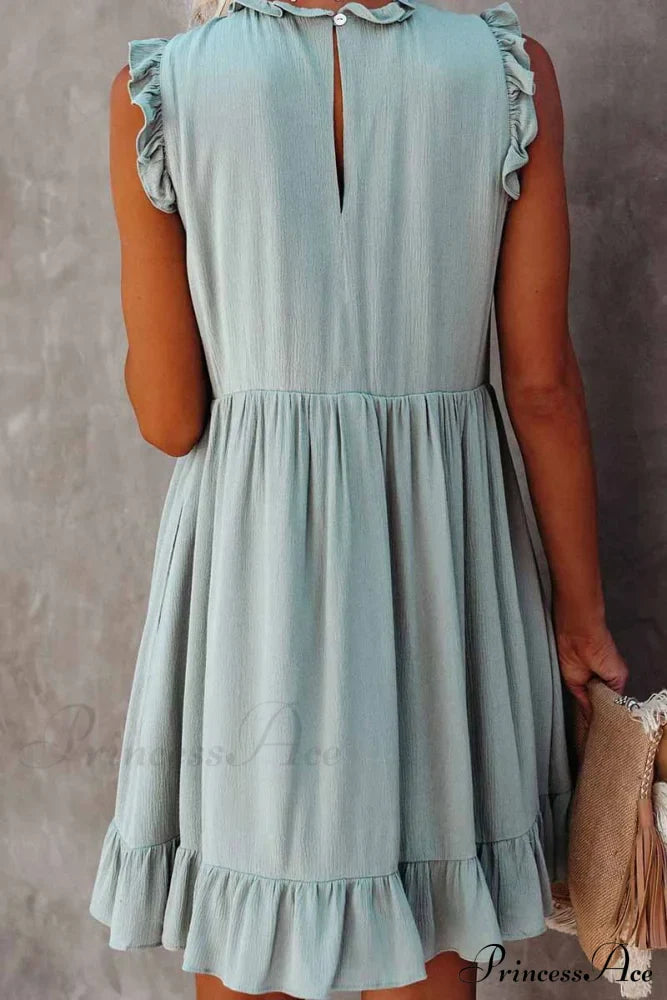 Florcoo Loose Solid Color Modern Short Sleeve V-Neck Mini Dress
