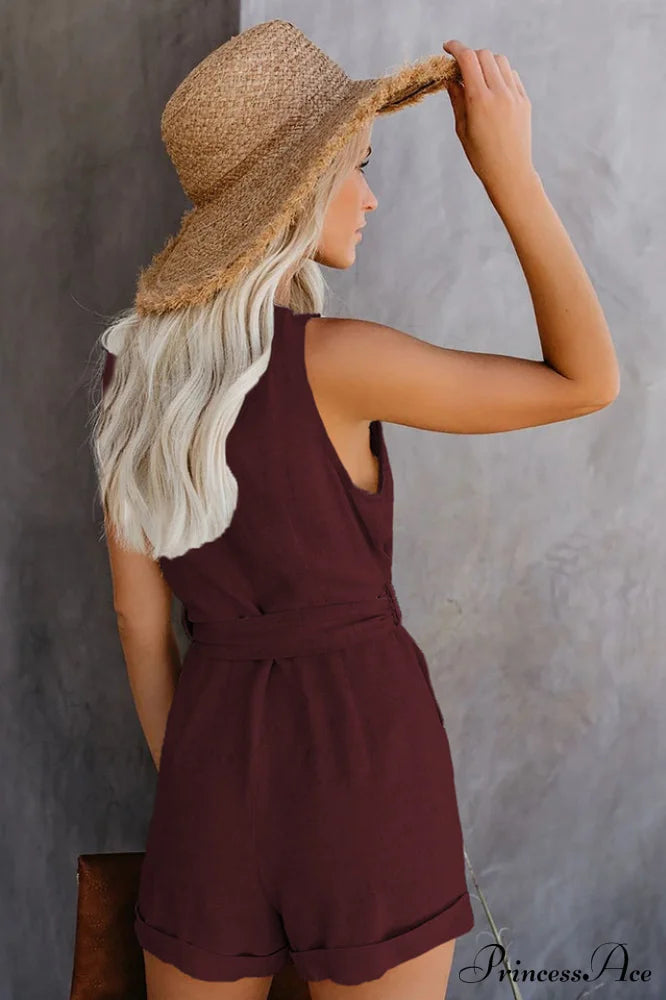 Front Tie Stylish Knot Solid Romper