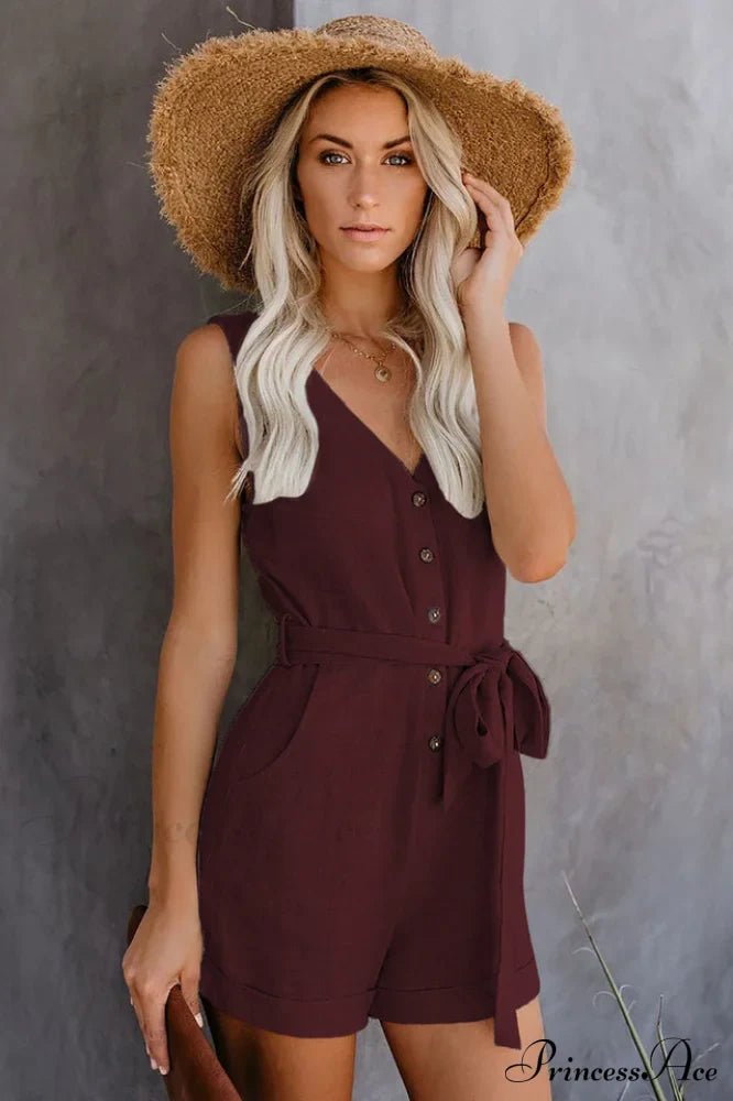 Front Tie Stylish Knot Solid Romper