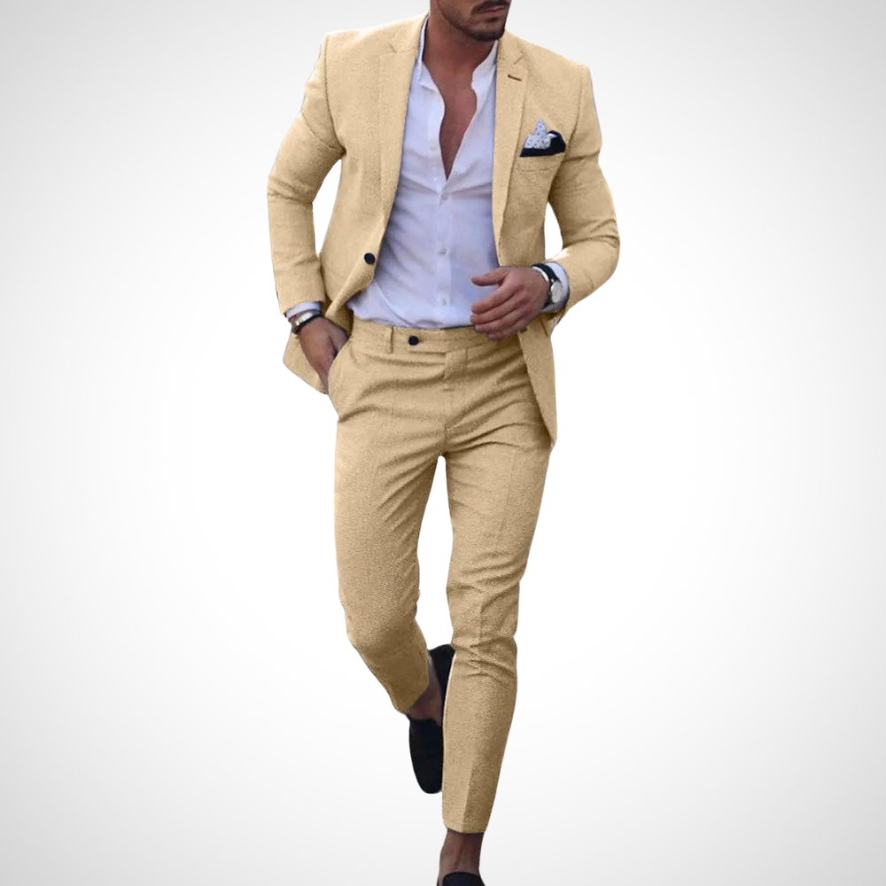 Men’s 2-Piece Suit Set With Single-Breasted Blazer and Slim-Fit Trousers