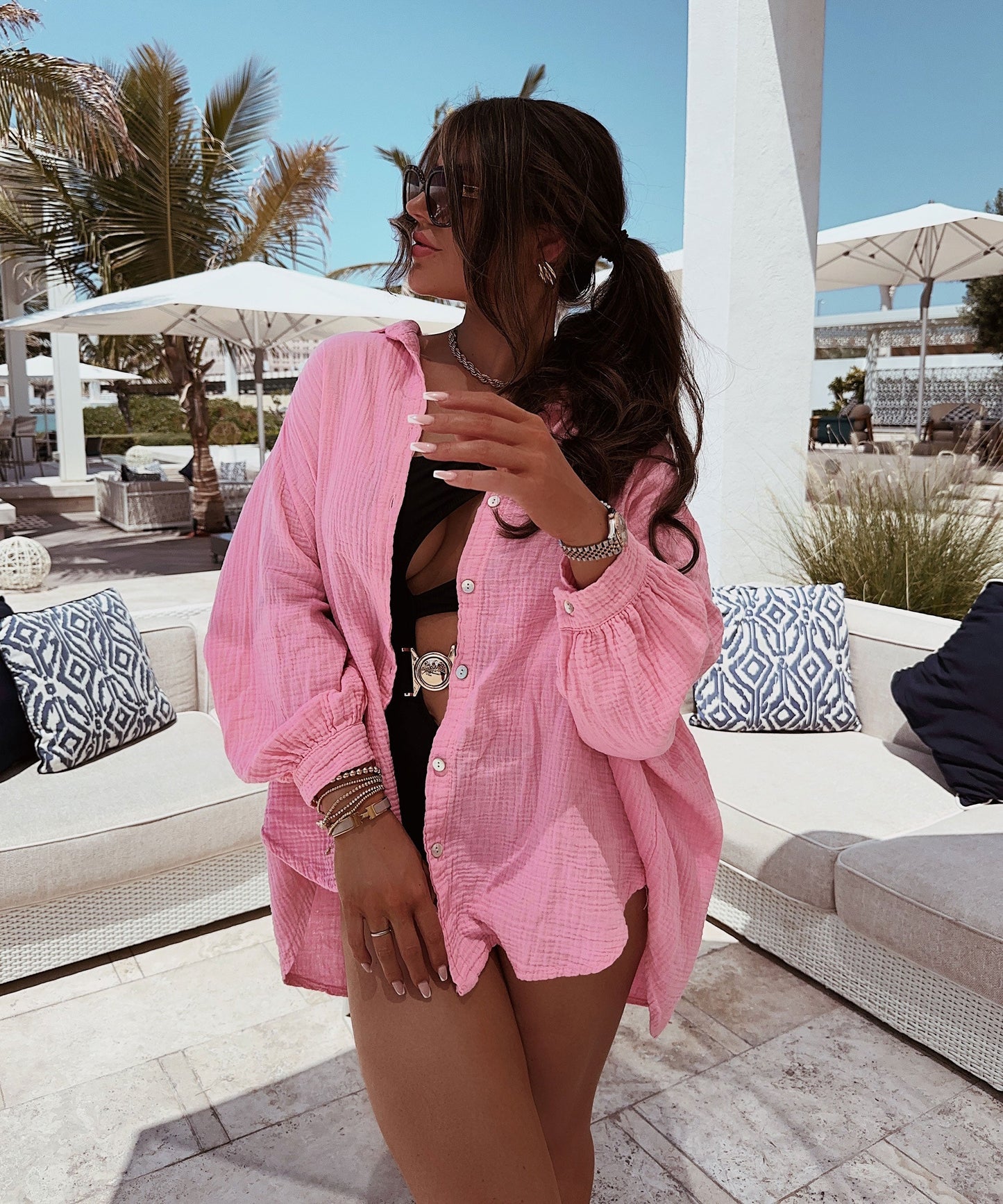 Lucila® | Musselin Bluse Babypink Kurz