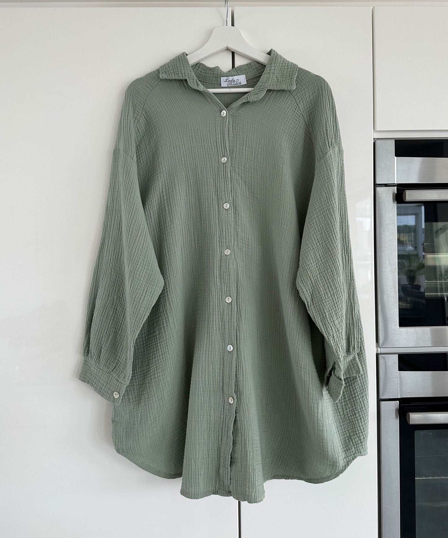 Glenda® | Oversize Muslin Blouse Glitter Eye Khaki