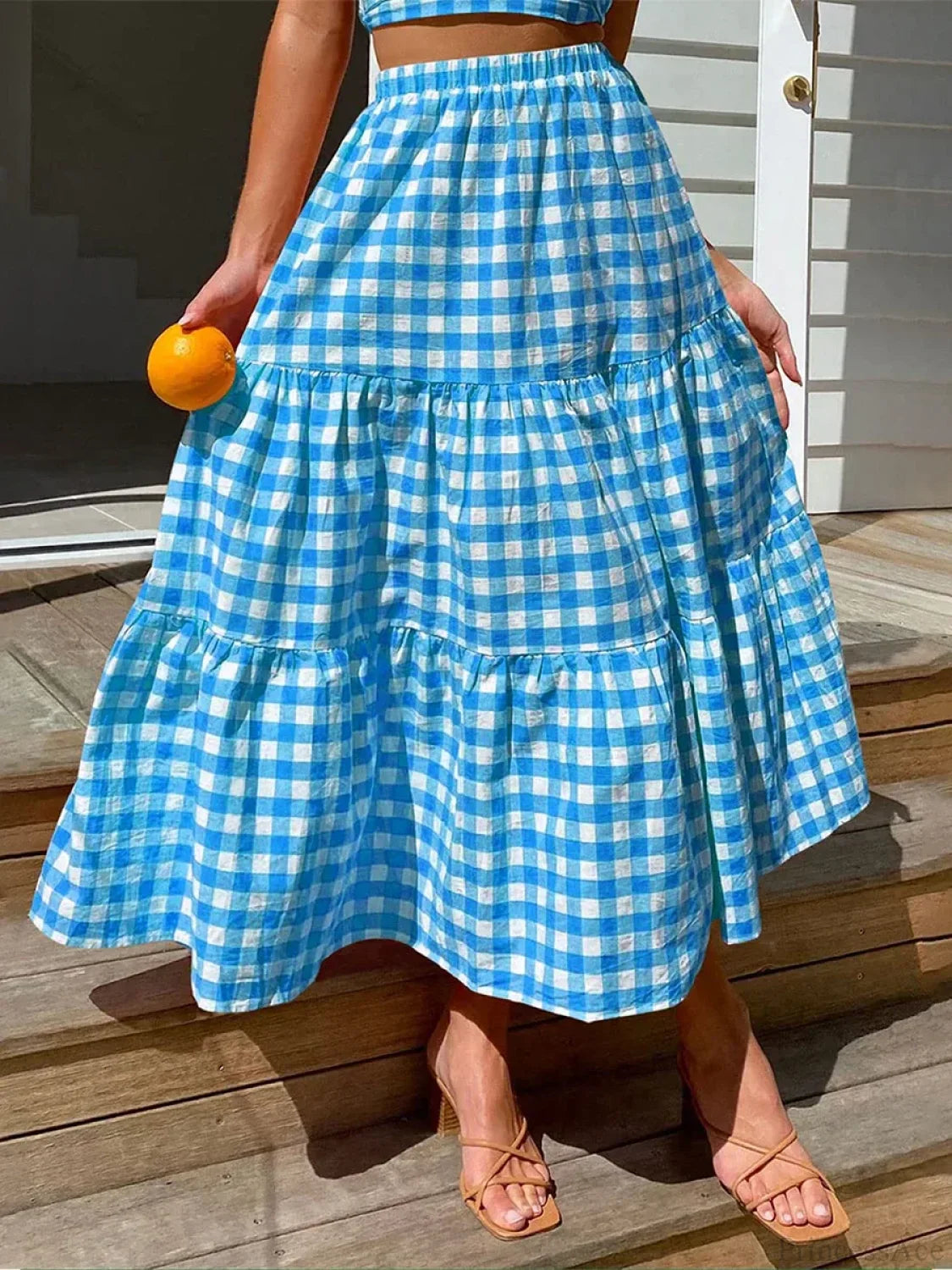 Gingham Tiered Patchwork Skirt