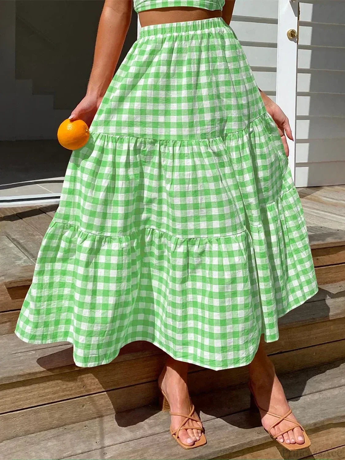 Gingham Tiered Patchwork Skirt