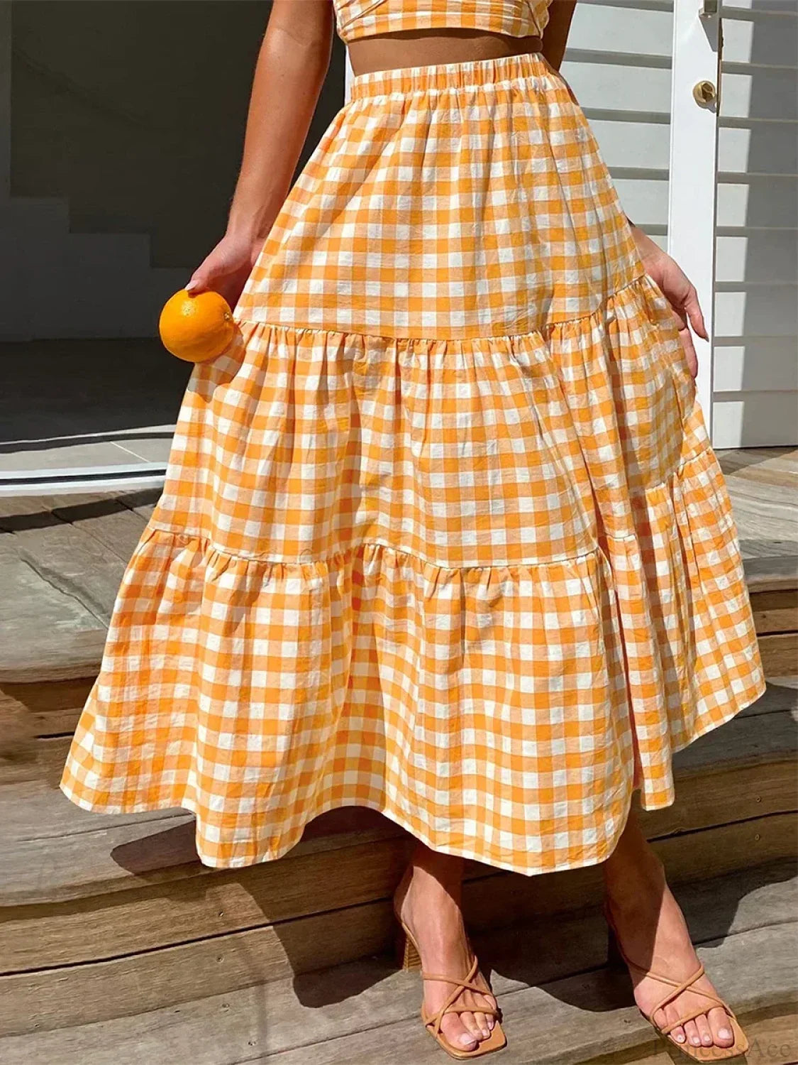 Gingham Tiered Patchwork Skirt