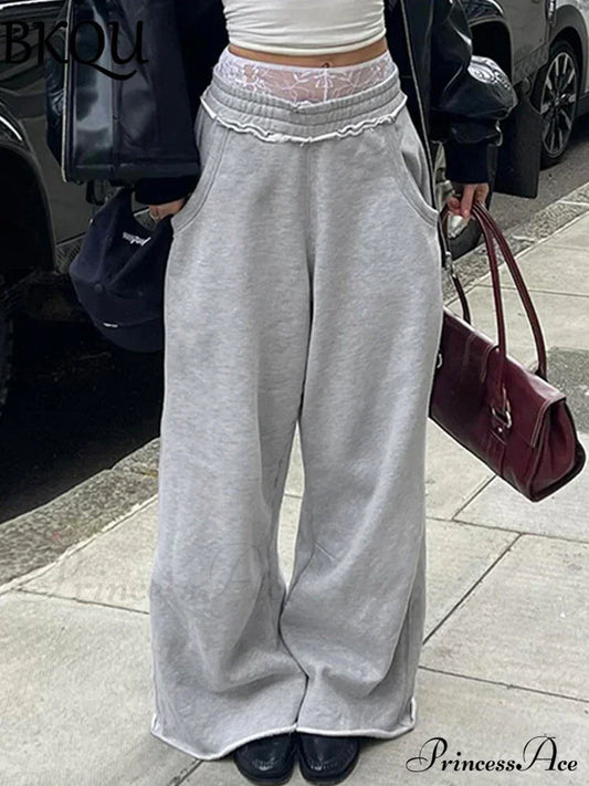 Gray Sweatpants Harajuku Wide Leg Joggers Waist Pocket Baggy Pants