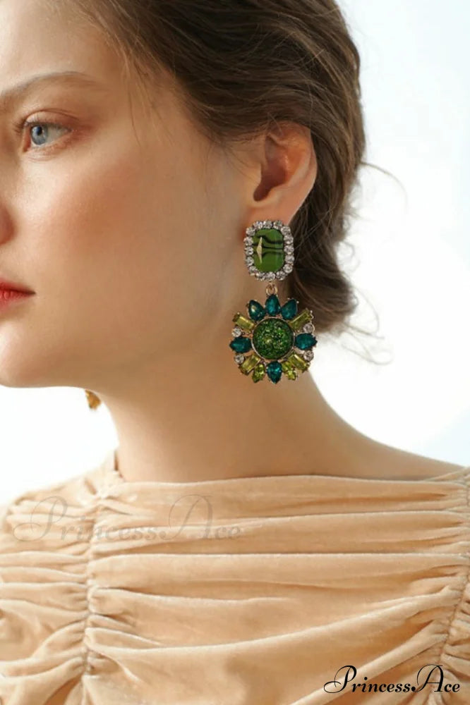 Green Dimond Stylish Dangle Earrings