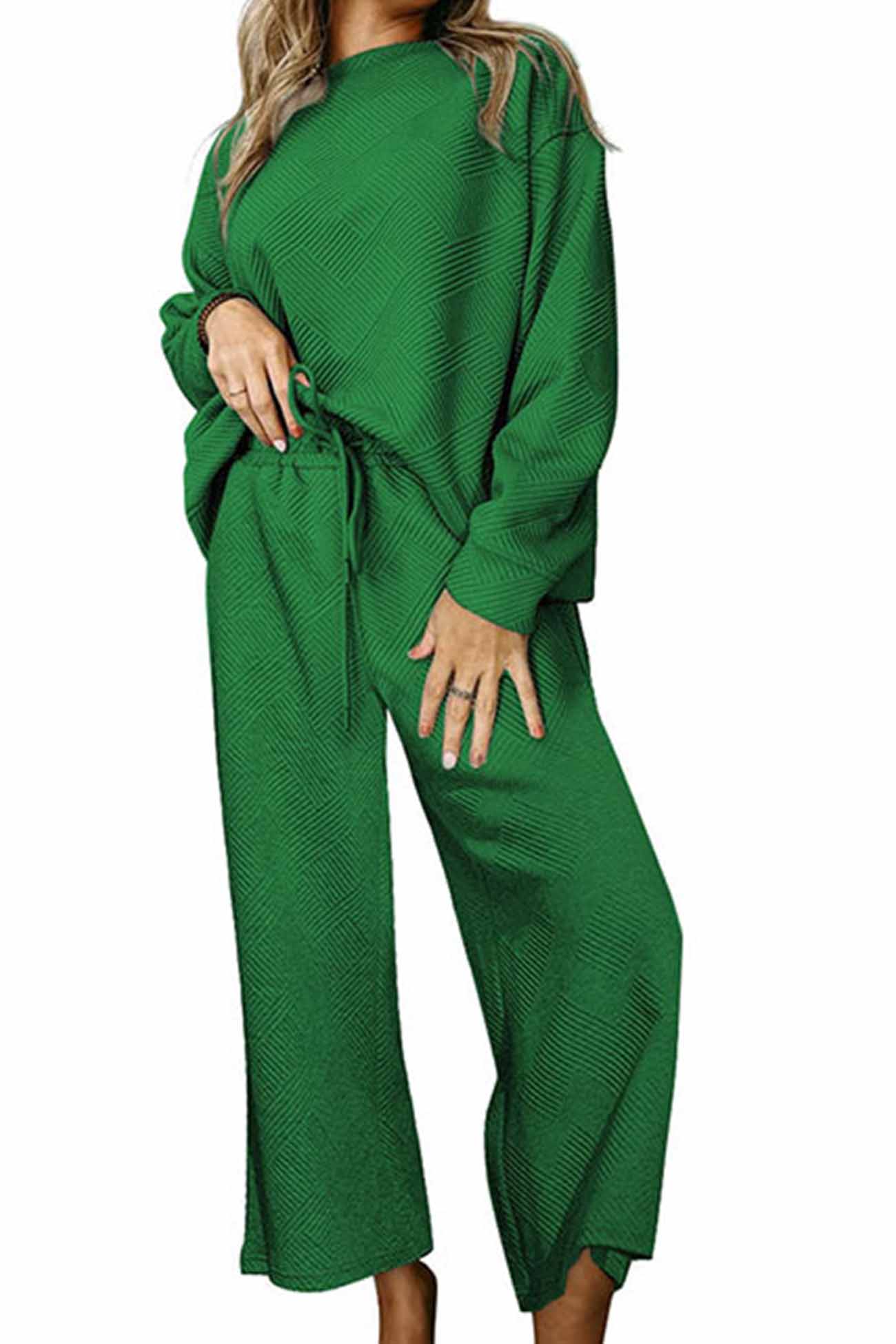 Anneliese | Solid color textured long sleeve long pants set