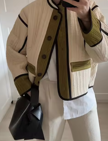 Nicolasa | Quilted coat with a patchwork design and a one-button closure