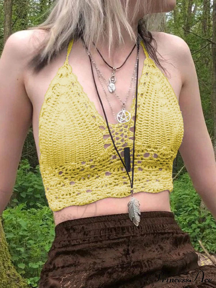 Halter Crochet Hollow Trendy Crop Tops