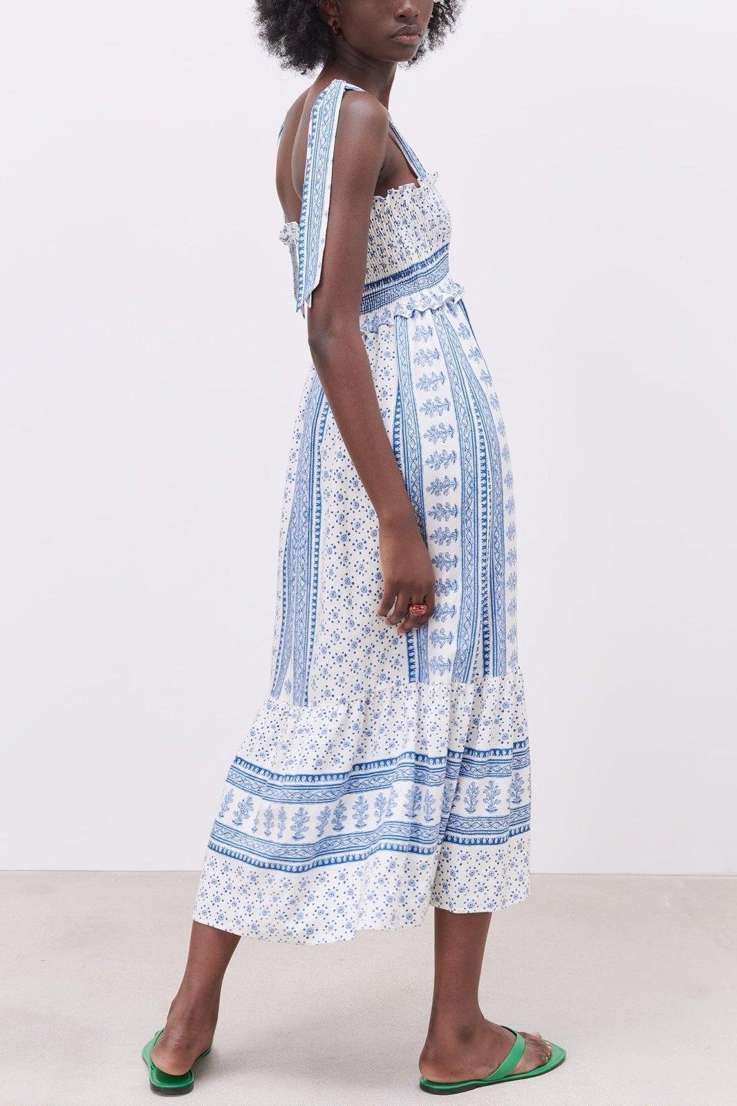 Wanda® | Printed Midi Dress  With Gathered Straps