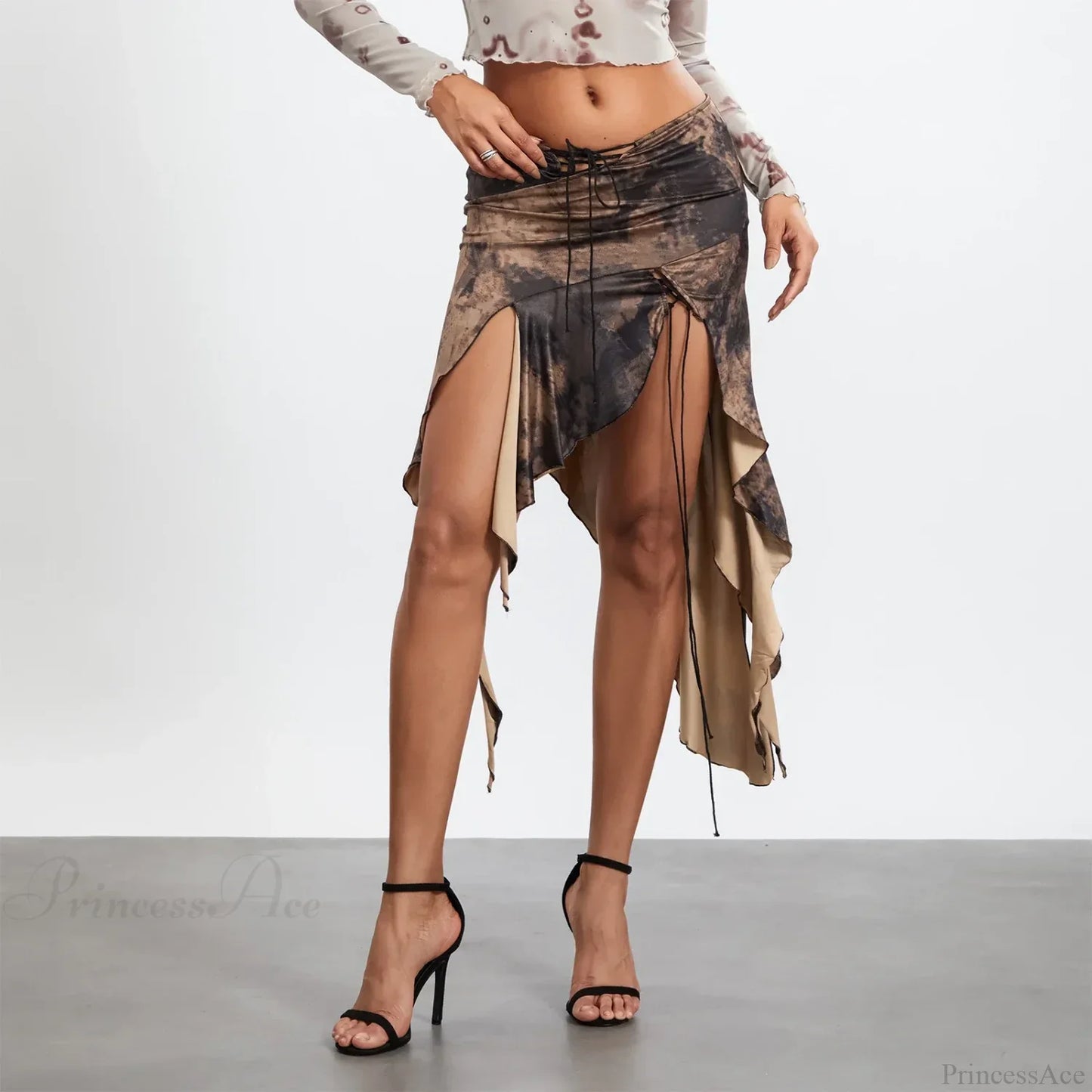 High Split Vintage Print Skirt