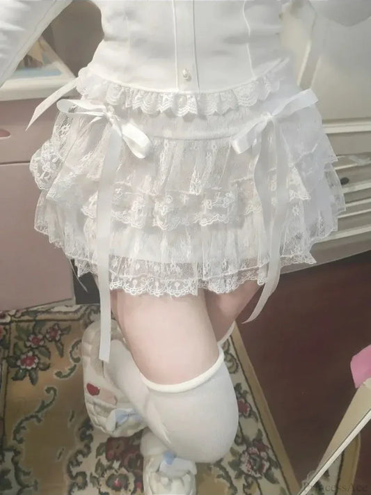 High Waist Cake Lace Vintage Skirt