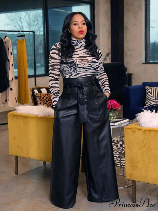 High-Waisted Slim Leather Pant