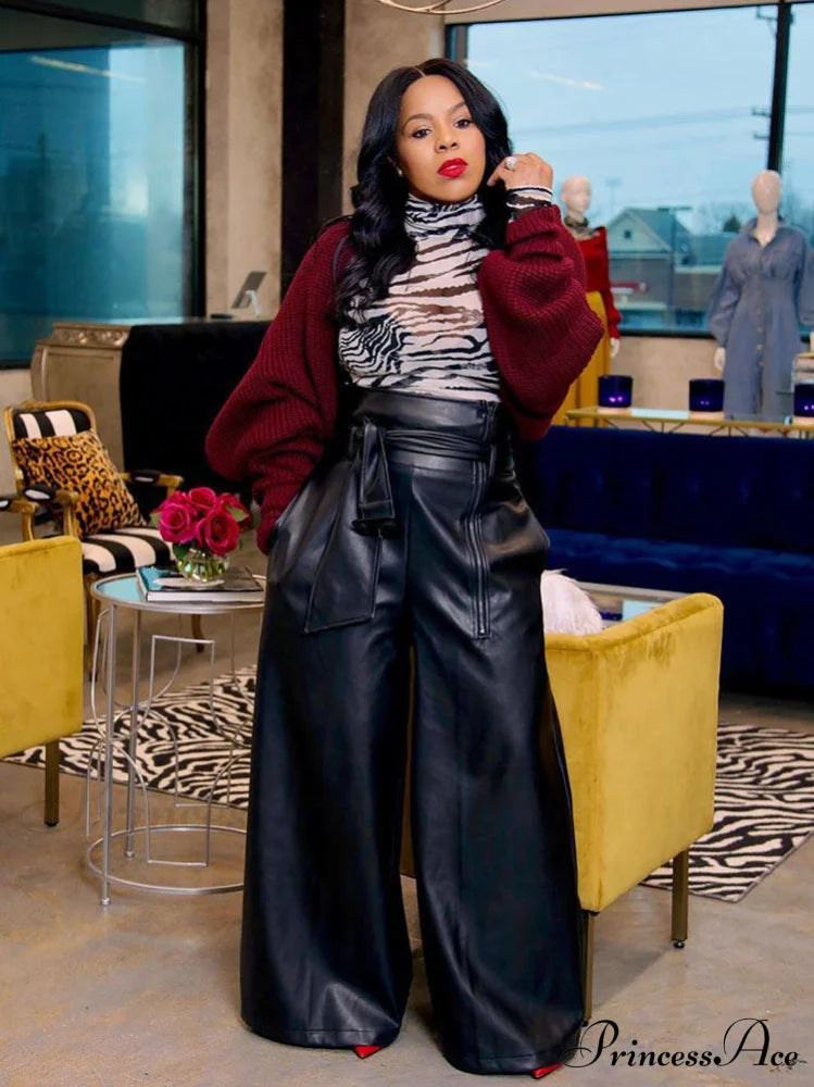 High-Waisted Slim Leather Pant
