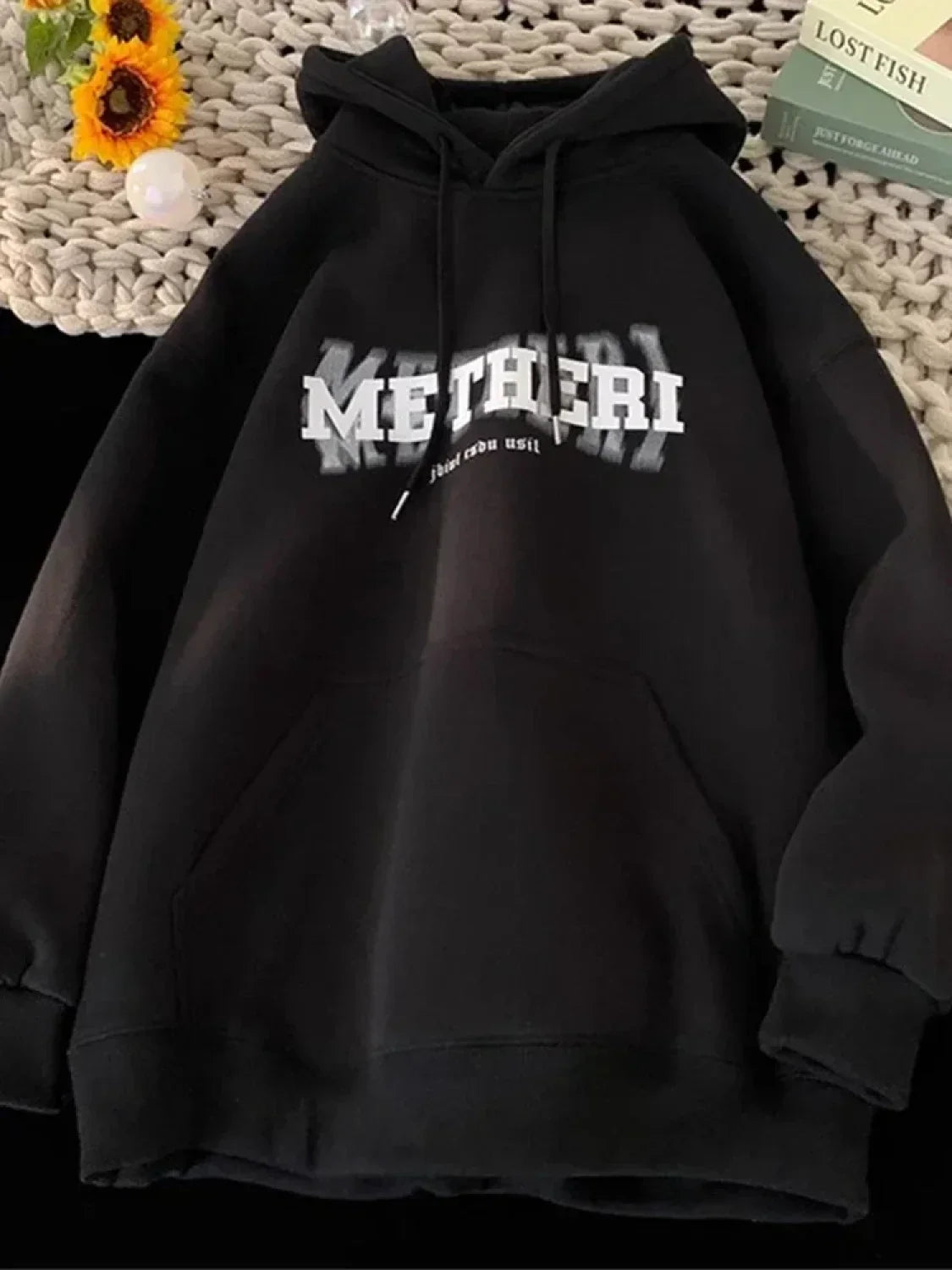 Hip Hop Letter Print Cotton Fleece Hoodie
