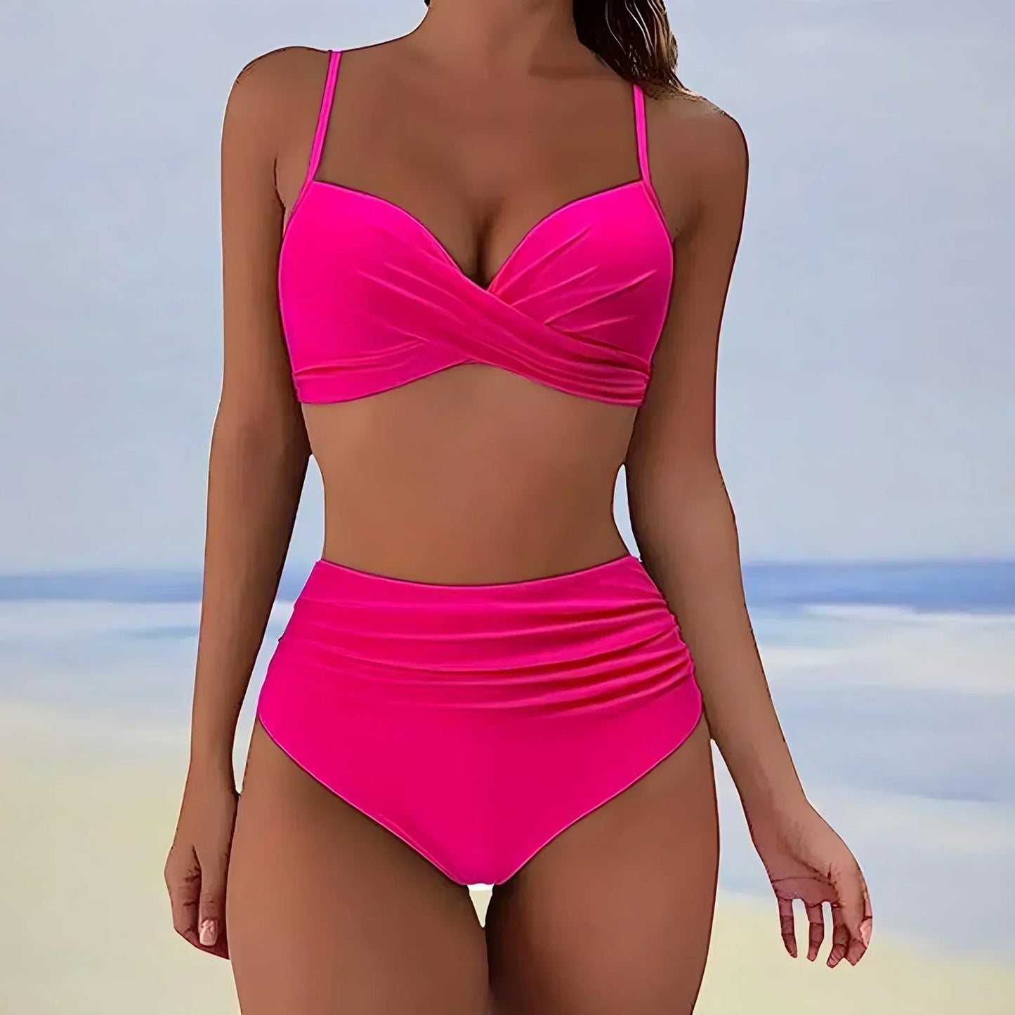 Abigail® | Women'S Wrap Style Swimsuit Set Plain Colors