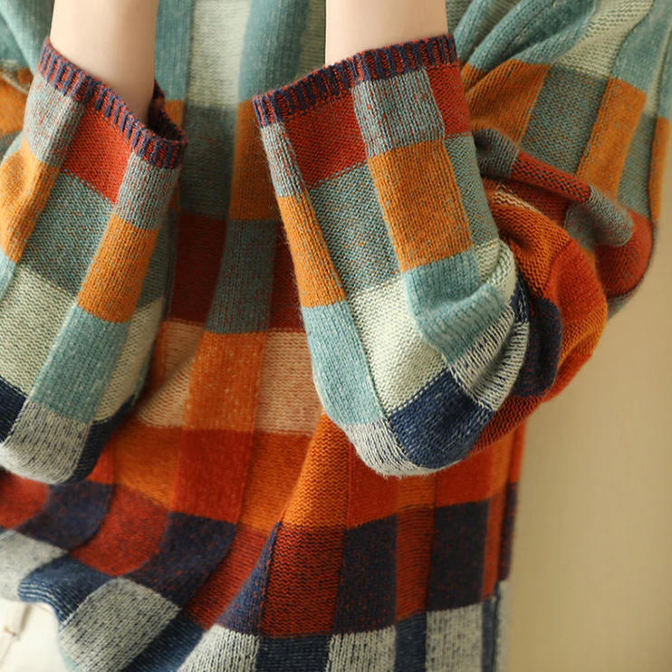 Wanda | Colorful turtleneck sweater with patchwork knit pattern