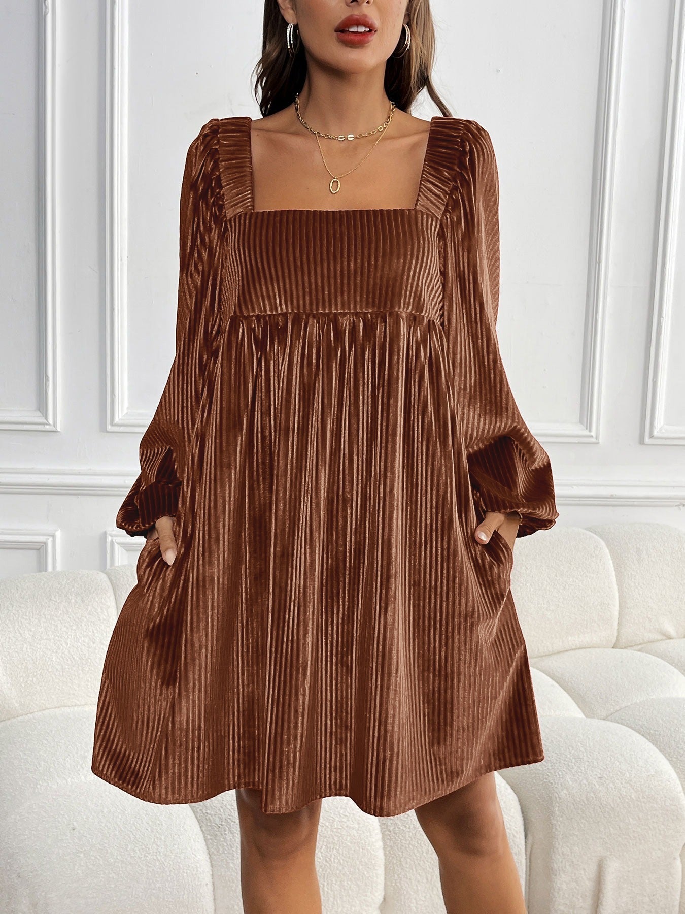 Velvet Square Neck Backless Dress