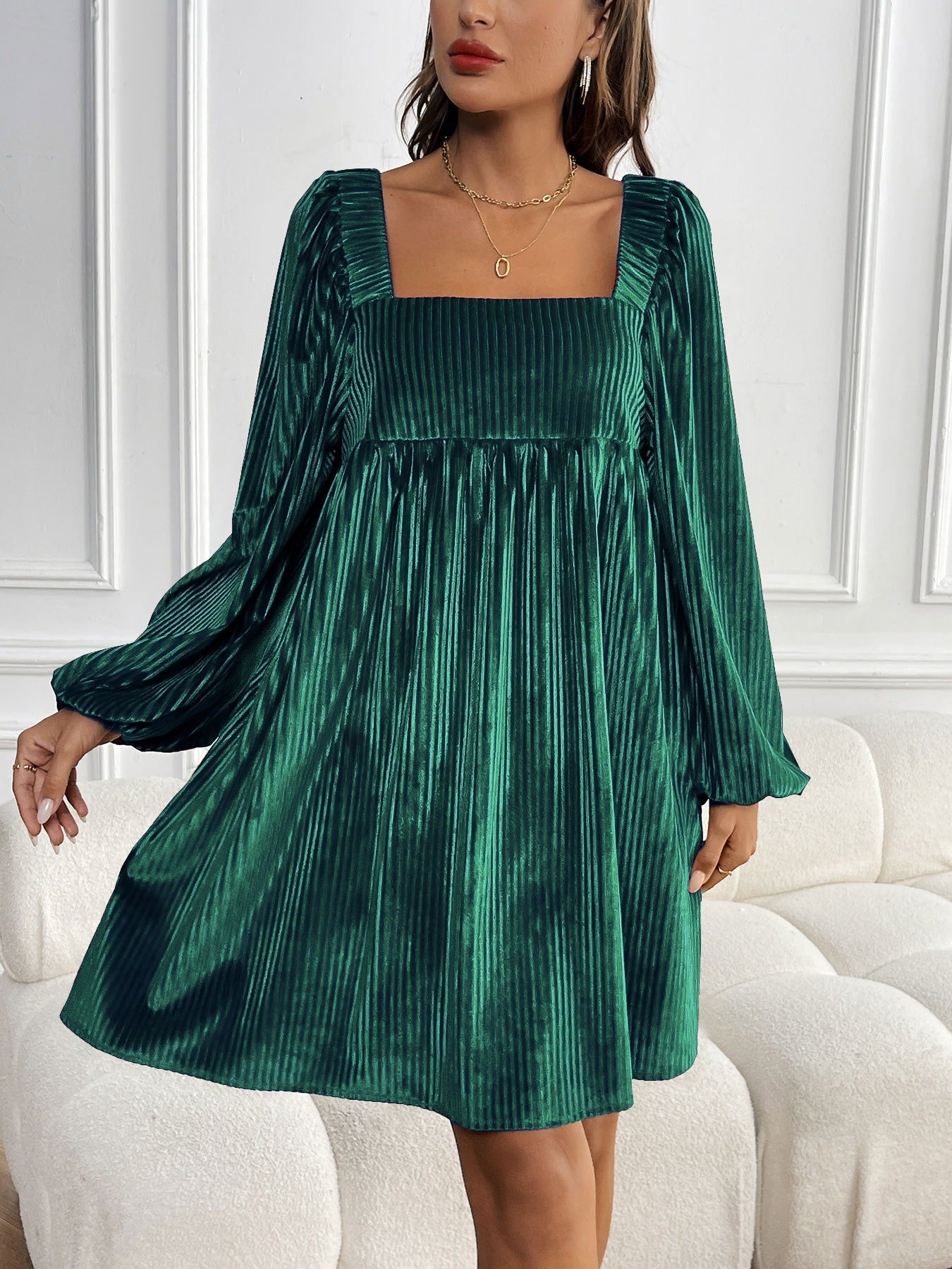 Velvet Square Neck Backless Dress