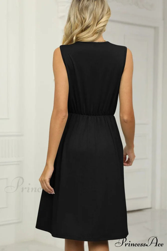 Jacquard Round Neck Trendy Sleeveless Casual Dress