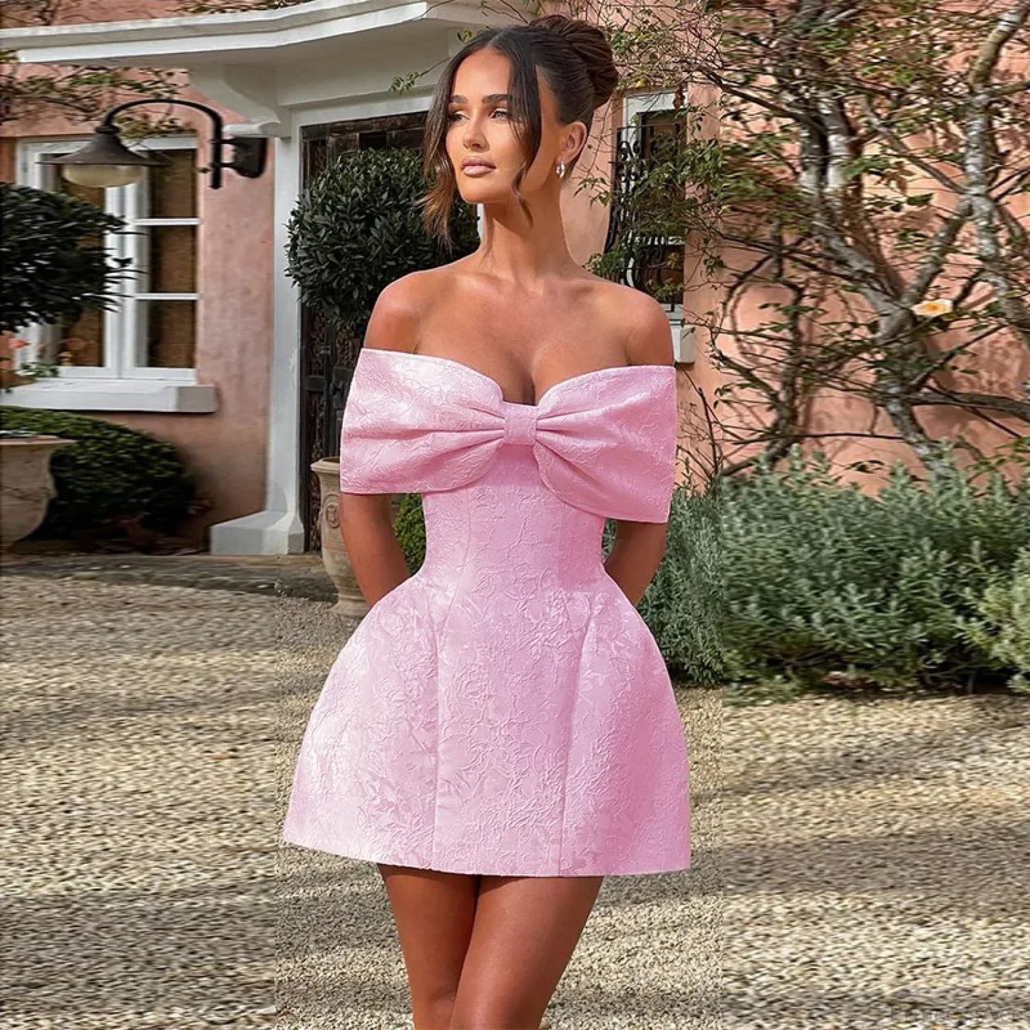 Jacquard Waist Wrap A-line Vacation Dress