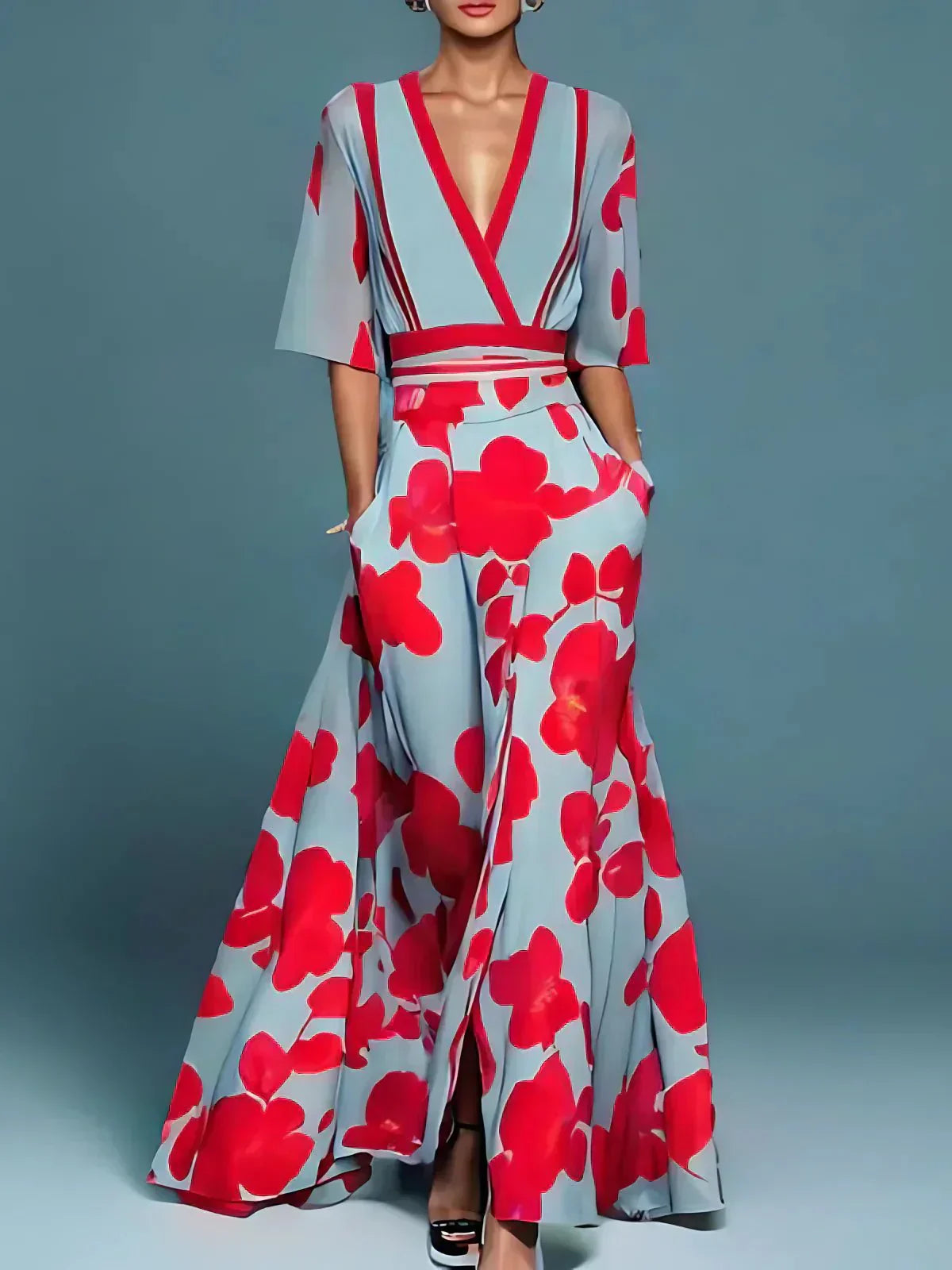 Isabella | Long Flowing Dress with Bold Floral Design for Women